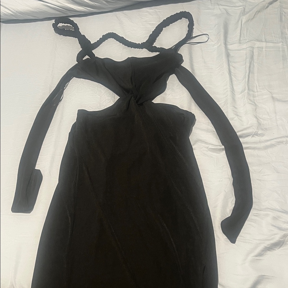 Elegant Black Dress with Unique Straps